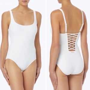MICHAEL KORS LACE BACK WHITE ONE-PIECE
